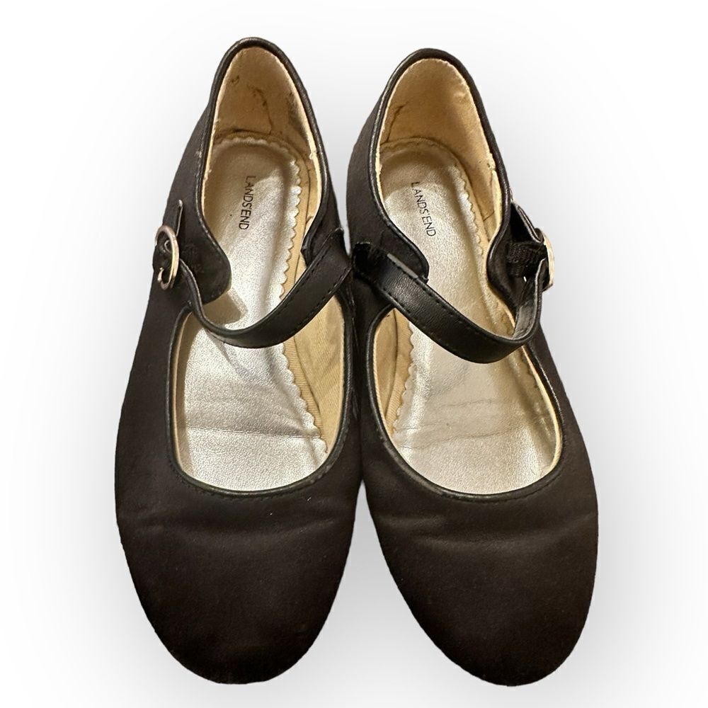 Land’s End Black Satin Mary Jane Shoes Size 13
